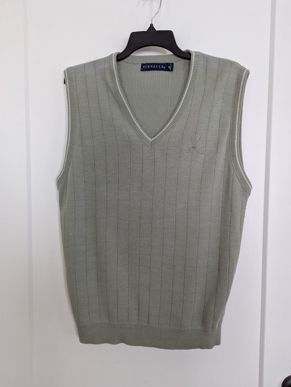 Pinnacle Mens Medium Olive Green Tight Knit Sweater Vest VTG Golf Sportswear